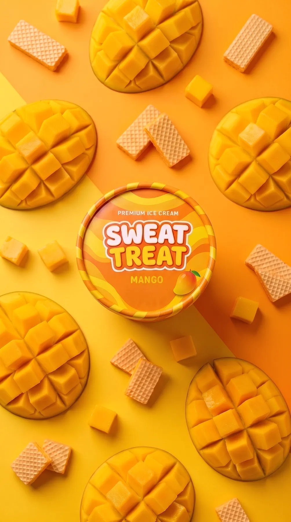 Frame from an AI product video for mango ice cream