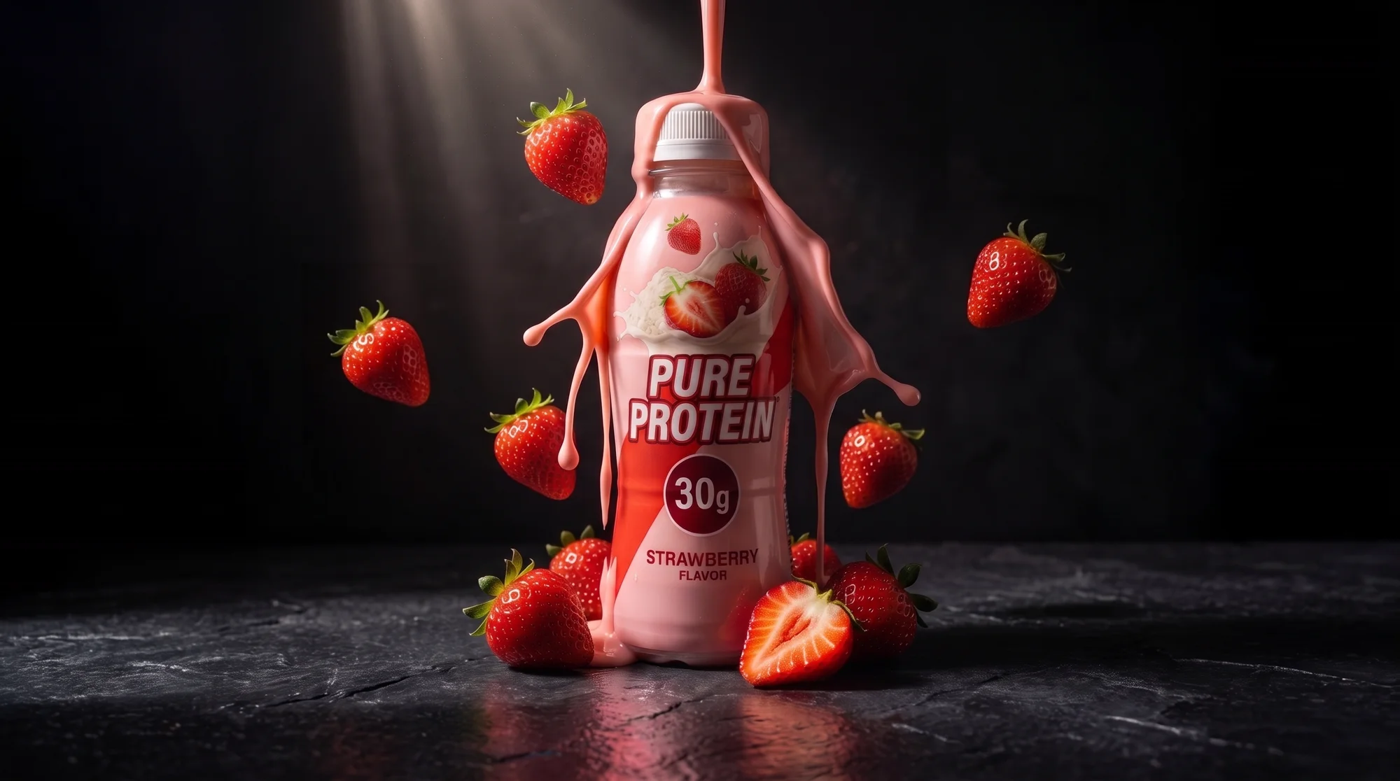 Frame from an AI video ad for a protein drink